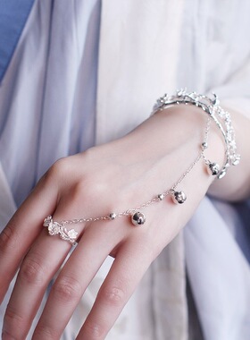 古风铃铛戒指手镯 汉服手饰开口镯子 中国风宫铃礼物宫廷复古饰品