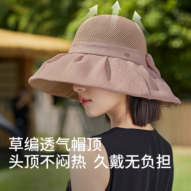 真享蝴蝶结防晒帽女2025新款太阳帽防紫外线帽子盆帽可折叠遮阳帽