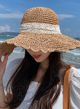 大檐蝴蝶结蕾丝草帽海边度假女夏