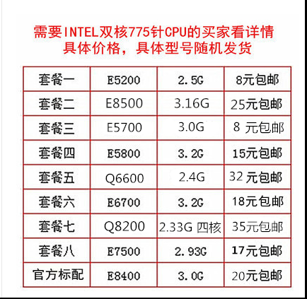 Intel双核酷睿奔腾E5800E6700E8500E7500E8400Q8200 775针四核CPU - 图0