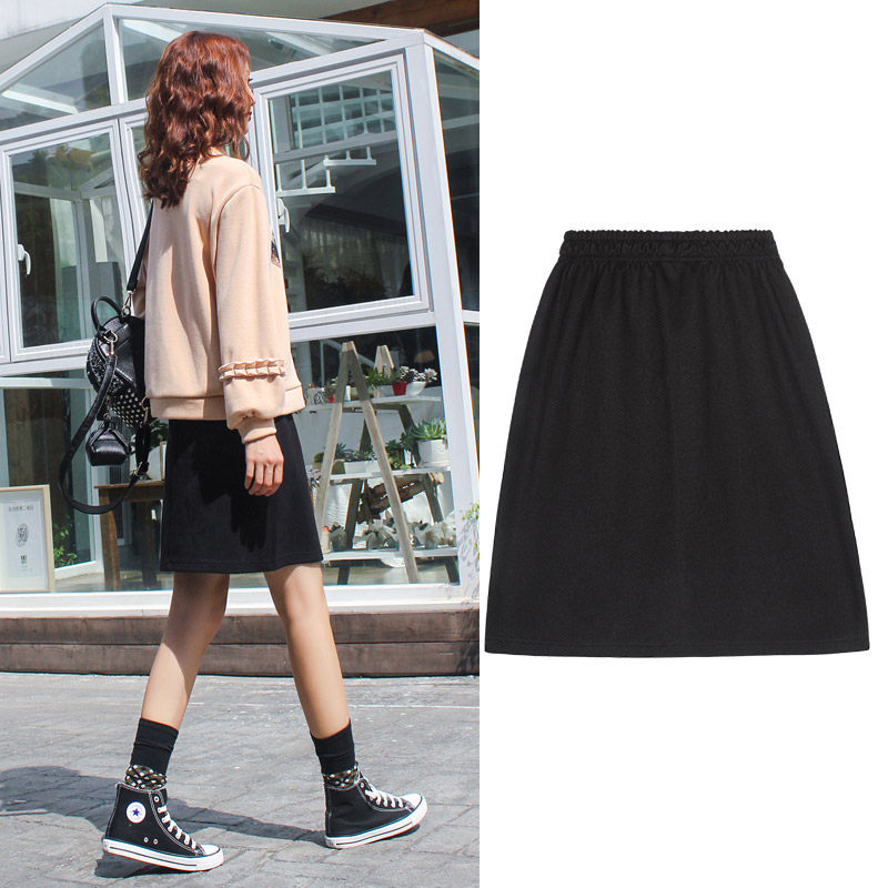 松紧腰秋冬短款显瘦百搭宽松半身裙 然可服饰半身裙