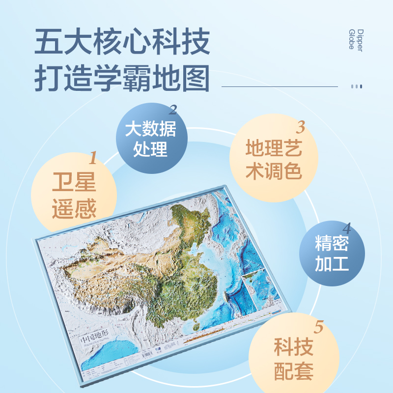 【北斗官方】共2张中国和世界地形图 3d立体凹凸地图挂图 约58*43cm卫星遥感影像浮雕三维图 中小学生地理学习家用墙贴 - 图0