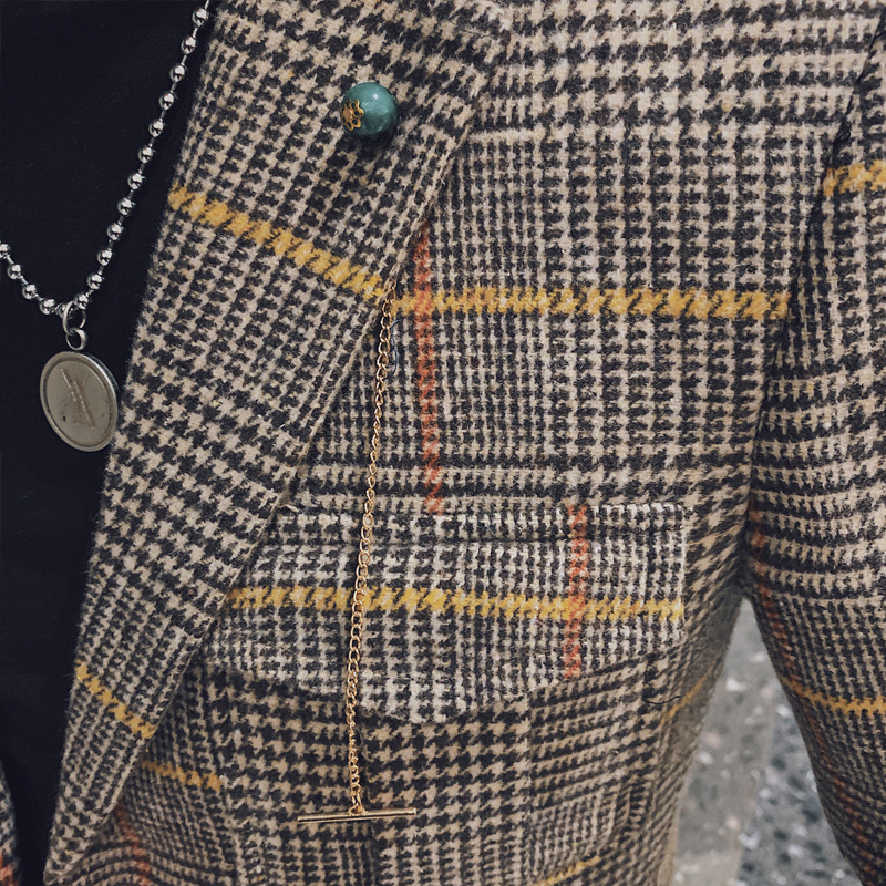 S号XS小码呢子西服男秋冬潮流夹克毛呢外套矮小个子155修身小西装 - 图2