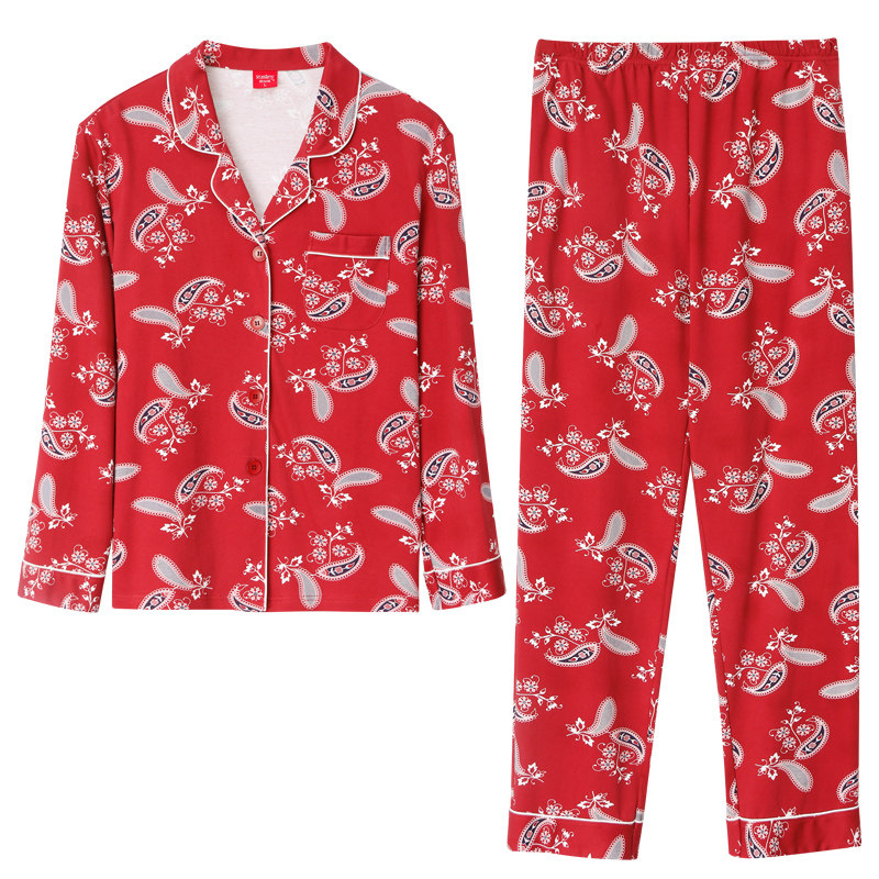 雪仙丽女秋中年人妈妈开衫全棉睡衣 雪仙丽睡衣/家居服套装