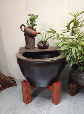 实木鱼缸木架子底座水缸花盆石磨盘支架托架酒坛置物四脚架香椿木