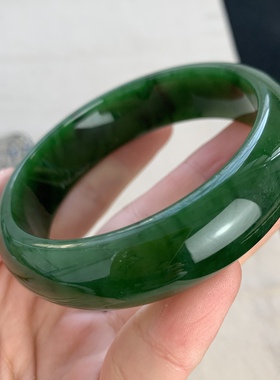 和田玉手镯少女玉镯子碧玉款EB58菠菜绿手镯天然正品玉石保真疯哥