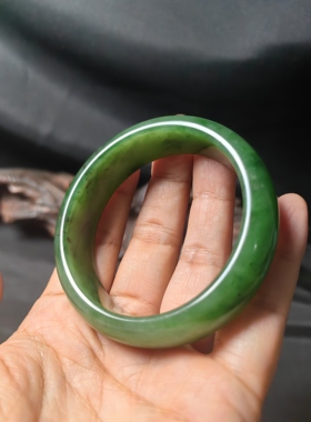 和田玉碧玉手镯平安镯玉镯宽正装58圈女士首饰 妈妈礼物