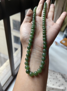 和田玉碧玉圆珠项链8mm菠菜绿阳绿手串天然保真玉石手串