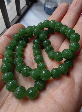 和田玉碧玉项链8mm莲花珠女款妈妈链脖颈链菠菜绿项链玉珠子链子