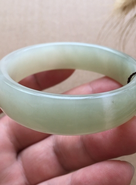 新疆和田玉手镯少女玉镯子白玉款QY50天然青玉正品证书保真玉石