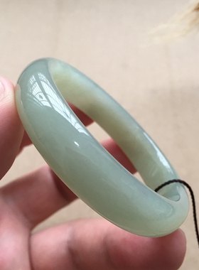 新疆和田玉手镯少女玉镯子白玉款QY50天然青玉手镯正品证书保真
