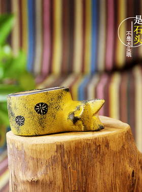 孤品创意非洲特产猫型摆件石头