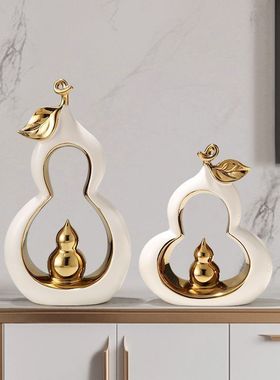 轻奢新中式葫芦鹿寓意陶瓷摆件家居客厅玄关电视柜酒柜禅意装饰