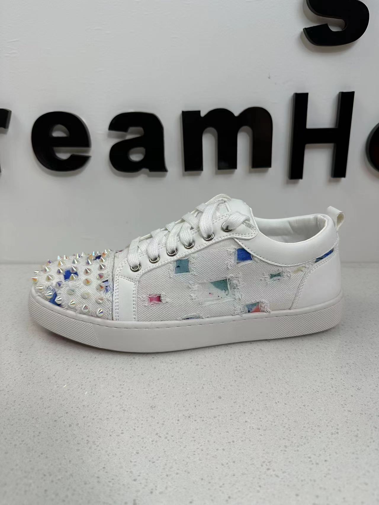 欧洲站CL2024新款铆钉红底鞋个性帆布破洞星空小白鞋百搭休闲板鞋,淘宝优惠券,粉丝福利购,淘宝优惠卷