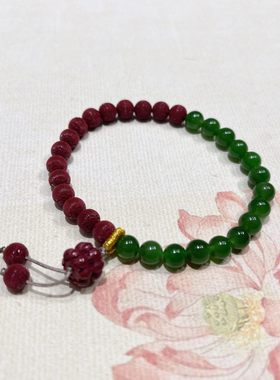 和田玉碧玉朱砂红丝绒手串手链