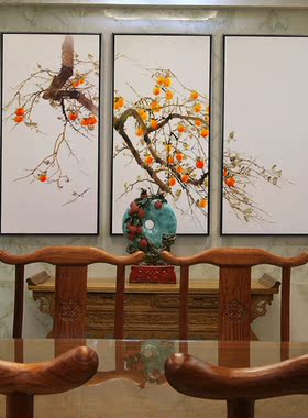 如意沙发背景墙植物中式风装饰画