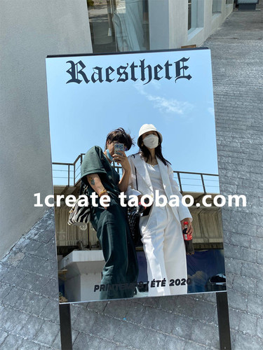 镜面广告牌ins装饰招牌铁艺落地三角网红咖啡店户外展示牌立式 - 图0