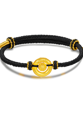 千年珠宝黄金乾坤圈平安扣红绳手链女足金999金钱珠转运珠新款