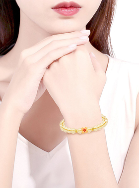 CEMNI/千年珠宝黄金手链足金999四叶草黄水晶转运珠手串新款送礼