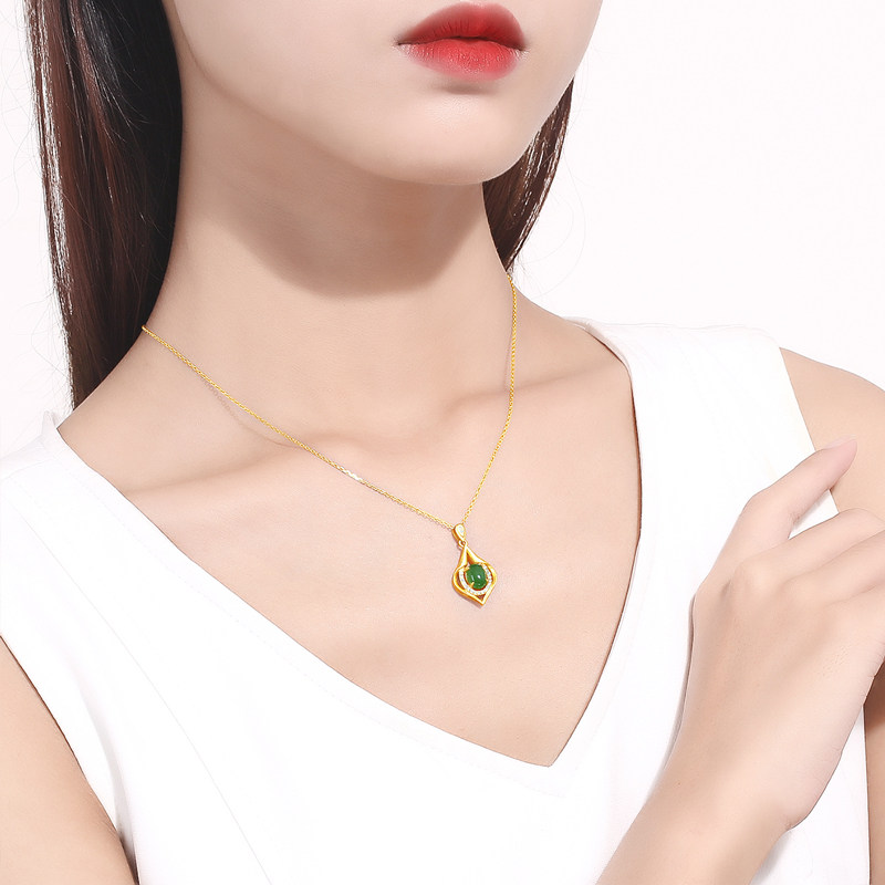cemni /千年吉祥金镶玉吊坠女项链 cemni千年珠宝项链