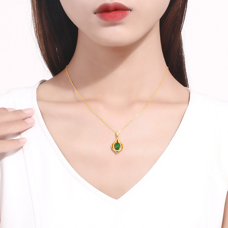 cemni /千年吉祥金镶玉吊坠女项链 cemni千年珠宝项链