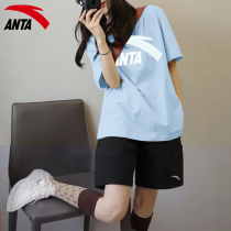 Anta Sports Suit Women Summer Loose Breathable Cotton Short Sleeve T-shirt 50% Pants Fashion Big Code Running Casual Wear