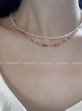 超美a细闪闪小众精致串珠项链 高级撞色叠戴复古锁骨链