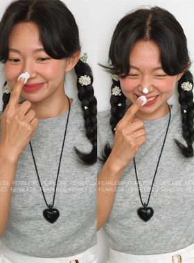 如蝶在野 fever同款黑色皮革爱心项链 夏季ins心形气质吊坠定制款