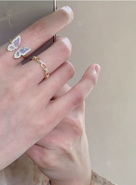 蝴蝶戒指女小众设计高级感独特指环珍珠蝴蝶结赫本风vintage食指