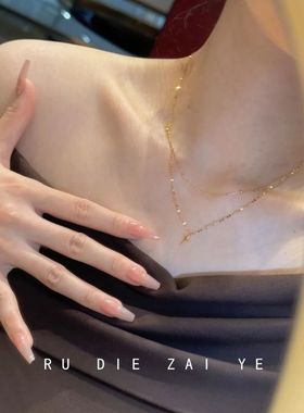 桃思竹 双层满天星~双层星芒项链轻奢高级感极细气质金色锁骨链