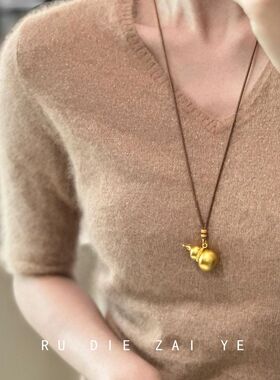 如蝶在野 福禄双全~新中式金色葫芦项链轻奢高级感编织绳毛衣链