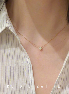 如蝶在野 一颗恒星~不掉色!mini锆石隐形锁骨链高级感钛钢项链