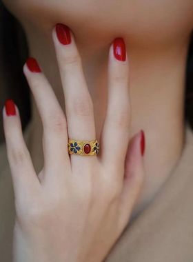 凤华玲珑 国风复古宫廷花丝古法编织戒指女气质指环本命年