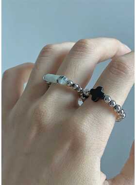 如蝶在野 原创设计 新中式中国风复古气质天然玉色弹力串珠戒指