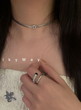 如蝶在野 字母D蛇骨项链女ins冷淡风微镶choker个性镀金锁骨链