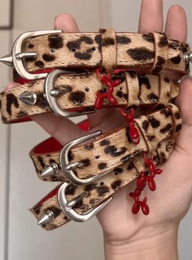 豹纹马毛红色气球小狗项圈可调节百搭choker原创设计