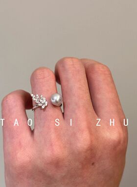 ins风雀翎千金高级感精致复古气质名媛风珍珠锆石可调节女开口戒