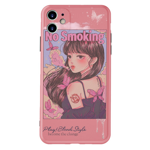 复古卡通不要吸烟朋克女孩适用iPhone16promax苹果XR13全包光面软华为mate60菲林nova7se小米14Piqoo12手机壳 - 图3