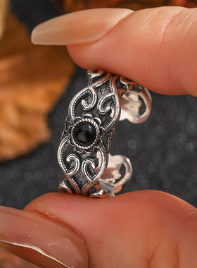 TOOK Otnament新款S925纯银镶钻纹理戒指女欧美风浪漫时尚百搭ins