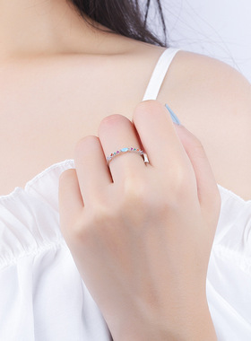 TOOK Otnament新款S925纯银爪牙镶钻戒指女 时尚简约气质百搭指环