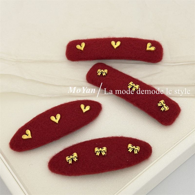 秋冬氛围感小香风红色毛绒BB夹爱心蝴蝶结气质百搭刘海侧边夹发夹,淘宝优惠券,粉丝福利购,淘宝优惠卷