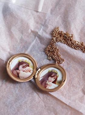 定制吊坠照片钛钢项链圆形翻盖花纹相盒男女情侣相片礼物纪念特别