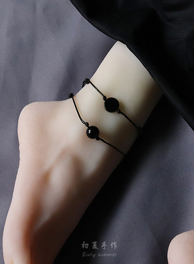 天然黑玛瑙手绳脚链男女款潮酷款