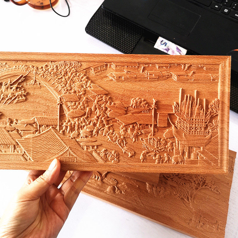 新中式装饰壁挂木雕版画清明上河图浮雕木板画家具木雕边线角花格