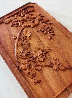 新中式浮雕榆木木版画