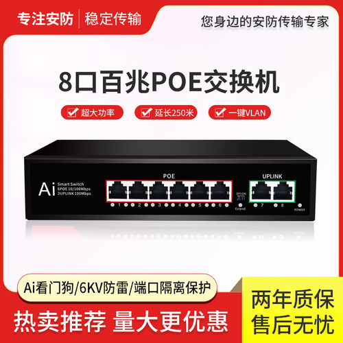千兆百兆POE交换机4口8口16口24口国标准48V供电器网络监控摄像头无线AP电源全千兆大功率250米传输防雷1006B - 图3