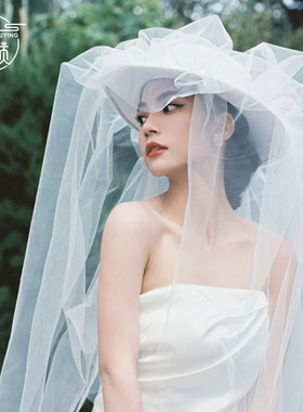 头纱帽子法式复古抓纱礼帽新娘结婚影楼拍照凹造型旅拍主婚纱头饰