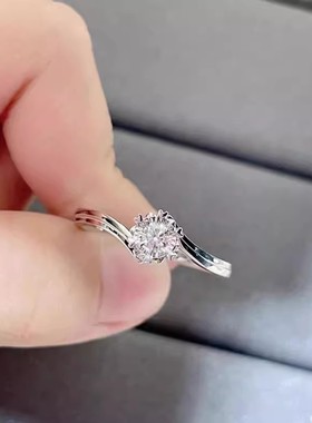 铂金PT950钻戒1克拉雪花扭臂真钻GIA求婚订婚钻石戒指送女友礼