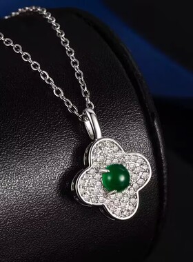 方糖彩色微镶四叶草黄金项链吊坠