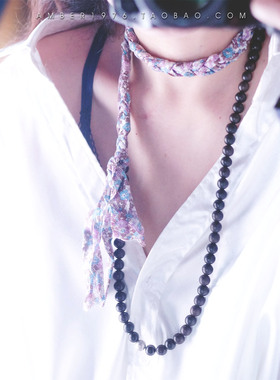 No.242 Vintage Jewelry 中古品 欧美田园风碎花绸带编织木珠项链